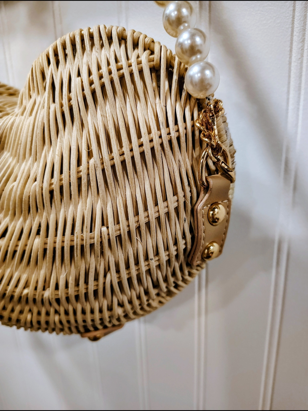 Haute Hippie Woven Rattan Crescent Crossbody with Pearl Strap - Natural - Picture 4 of 15